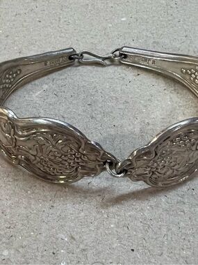 Vintage Silver Spoon Bracelet - Floral Relief Design